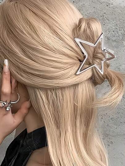 1 pieza Clip de pelo con forma de estrella lindo para cabello fino, adecuado para peinados semi-recogidos, accesorio de pelo estilo Y2K para la escuela, la universidad, otoño/invierno, la playa, adecuado para atuendos de verano de mujer, clips de playa, clips de pelo de vacaciones, garras de pelo de playa