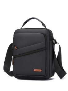 男士纯色尼龙多口袋大容量拉链休闲斜挎单肩包，带顶部提手，适合日常通勤和旅行 - 彩色 - 查看 5