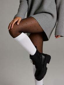 1 Set Black Polka Dot Pantyhose Paired With White Ankle Socks, Suitable For Summer Outings - Multicolor - View 1