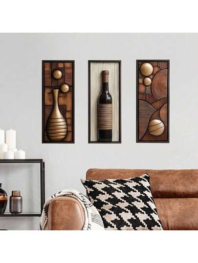 3 bức tranh dán trang trí giả gỗ sáng tạo, thích hợp cho phòng ngủ, phòng khách, lối vào, trang trí tường nhà.