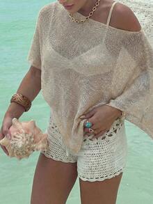 FOR BEAUTY Summer New Women's Solid Color Ribbed Light Apricot Knit Cardigan, Asymmetric Hem Design, Fine Shiny Texture Knit, Lightweight & Breathable, Slightly Loose Fit Suitable For Various Body Types, Vacation & Beach Casual Style Top - Màu cầu vồng - Xem 12