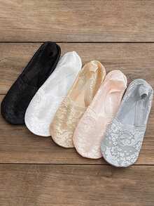 4 đôi tất thuyền vô hình dành cho nữ, mỏng, chống trượt, có ren rỗng, tất silicon chống trơn trượt cho nữ mùa hè. - Nhiều màu - Xem 8