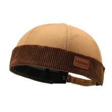 1 Gorro de punto acanalado con bloqueo de color con parche de cuero "FASHION" - Estilo vintage de los 90 - Gorro sencillo, cómodo y elástico, adecuado para uso diario, salidas casuales, aventuras de viaje, looks vintage, etc., verano, playa, vacaciones - A - Ver 7
