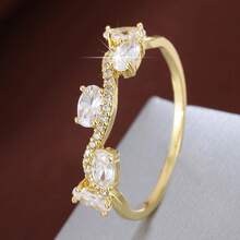 1pc Minimalist Plant Leaf Shaped Design Cubic Zirconia Inlaid Women's Ring - Multicolor - View 1