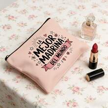 Trousse de maquillage << La meilleure marraine du monde », trousse de toilette << La meilleure marraine de tous les temps », cadeau pour marraine espagnole avec fermeture éclair, idéal pour les voyages, un anniversaire, la fête des mères ou un baptême. Trousse de toilette pour femme. - Rose bonbon - Voir 3