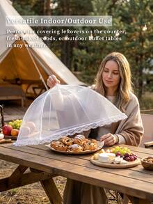 White Insect And Mosquito-Proof Breathable Mesh Folding Cover With Fine Holes To Keep Bugs Away Elegant Lace Vegetable Cover Perfect For Picnic Enthusiasts And Home Chefs Pop Up Fly Proof Net Ideal For Outdoor BBQ Kitchen Prep And Dining Table Protection Food Covers Table Cover Fly Proof Net Travel Essentials School Supplies Travel Accessories - 彩色 - 查看 4