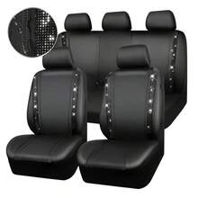 防滑水钻汽车座椅套套装，闪亮水钻防水仿皮材质，背面带拉链，通用汽车闪亮水晶条，适合可爱女孩，银色 - A - 查看 15