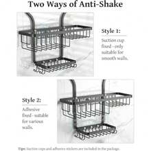Rust-Free Shower Caddy Hanging - 10-Hook Aluminum Bathroom Organiser With Soap Basket Shower Shelf Rack And Storage For Razor/Sponge - Black Bath Caddy - Black - View 7