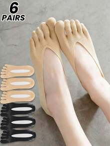 1/2/4/6 đôi tất thuyền nữ, chống trơn trượt, thoáng khí, năm ngón, tất mỏng lót mắt cá chân cho mùa hè - Nhiều màu - Xem 1