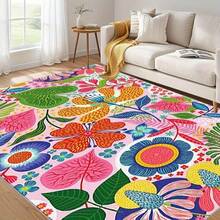 Bohemian Floral Area Mat - Vibrant Pink, Green, Blue & Orange Design, Lightweight, Machine Washable Polyester, Perfect For Living Room, Bedroom, Balcony, Office, Or Hallway Decor, Rugs For Living - 32*47吋/80*120厘米 - 查看 6