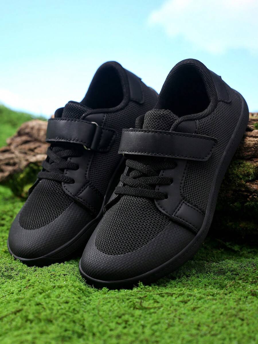 1 Pair Children's Casual Sneakers, Non-Slip , Wide Toe Box, Lightweight & Soft, Minimalist Mesh Breathable Design, Suitable For Daily Wear - Black - View 1