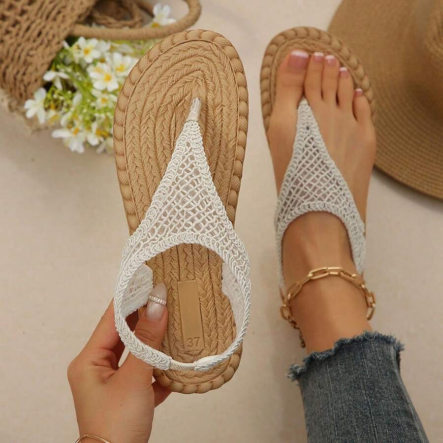 Dép xăng đan móc quai cài màu trắng kiểu dáng Bohemian dành cho nữ, sản xuất năm 2026. - Màu be - Xem 1