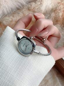 1pc Women's Square Gold Tone Quartz Wristwatch, Minimalist & Fashionable, Suitable For Daily Wear, Best Gift Choice For Holidays - Silver - View 2