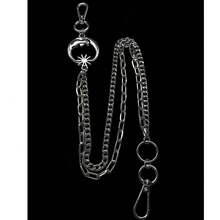 小众设计星月吊坠男士裤链，双层金属牛仔裤挂链，嘻哈街头风腰链，不锈钢月亮腰裤链 - 銀色 - 查看 3