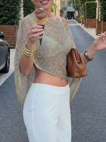 FOR BEAUTY Summer New Women's Solid Ribbed Olive Green Knit Cardigan, Asymmetric Hem Design, Fine Shiny Knit Fabric, Lightweight & Breathable, Slightly Loose Fit Suitable For Various Body Types, Vacation & Casual Style Top, Suitable For Holiday, Boho, Sexy, Summer Women's Clothing - 彩虹的顏色 - 查看 8