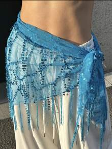 1件女款三角肚舞套裝 亮片裙風流蘇腰巾，舞者腰部圍巾，適合狂歡節、嘉年華表演、節慶、派對、夜店、海灘穿搭，異國風情、波希米亞、復古風格，海灘配件 - 彩色 - 查看 12