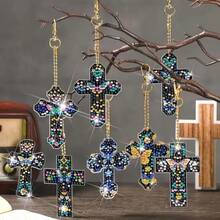 Bộ 15 móc khóa tranh đính đá, móc khóa nghệ thuật đính đá 5D, bộ dụng cụ móc khóa tranh đính đá, mặt dây chuyền móc khóa - Xem 5