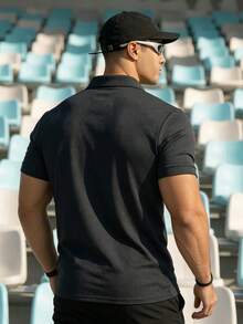 Camisa polo de manga corta de verano para hombres, ropa casual y de moda adecuada para correr, golf, pesca, camping y playa, un gran regalo para el esposo o novio - Negro - Ver 4