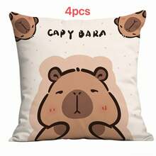 1/2/4pcs Capybara Letter Party Series Peach Skin Single-Sided Printed Pillowcases, Vivid And Fun Capybara Pattern, Soft And Skin-Friendly Decorative Throw Pillow Covers Suitable For Home Living Room Sofa Decor, Pillow Insert Not Included - Multicolor - View 8