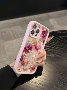 Ốp lưng điện thoại bảo vệ chống nước, in 2D hoa hồng màu hồng, mạ vàng, tương thích với iPhone 16/16 Pro Max/15, 14, XR/7/8, thiết kế nghệ thuật, ốp mềm chống sốc, tương thích với iPhone 15 Pro Max, 13, 14, 11, P12. - Hồng - Xem 2