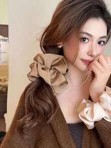 4条/1条装 女士特大号 15.6厘米/6.14英寸 复古法式缎面发圈，黑色、白色、卡其色、棕色，时尚百搭高端优雅简约纯色发绳，适合日常、休闲、派对、通勤、度假、扎马尾、盘发、洗脸、化妆、服装配饰、旅行、生日等场合。 - 彩色 - 查看 4