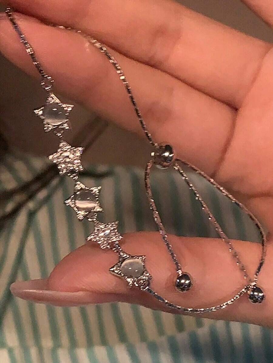 1 Piece Of Korean Opal Star-Shaped Bracelet, Women's Light Luxury Design, Exquisite And Elegant, Adjustable Bracelet For Couples. - Silver - View 1
