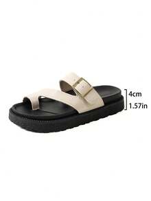 Sandalias de plataforma con hebilla metálica, suela gruesa y cómoda, adecuadas para uso diario en verano, sandalias de cuña - Beis - Ver 8