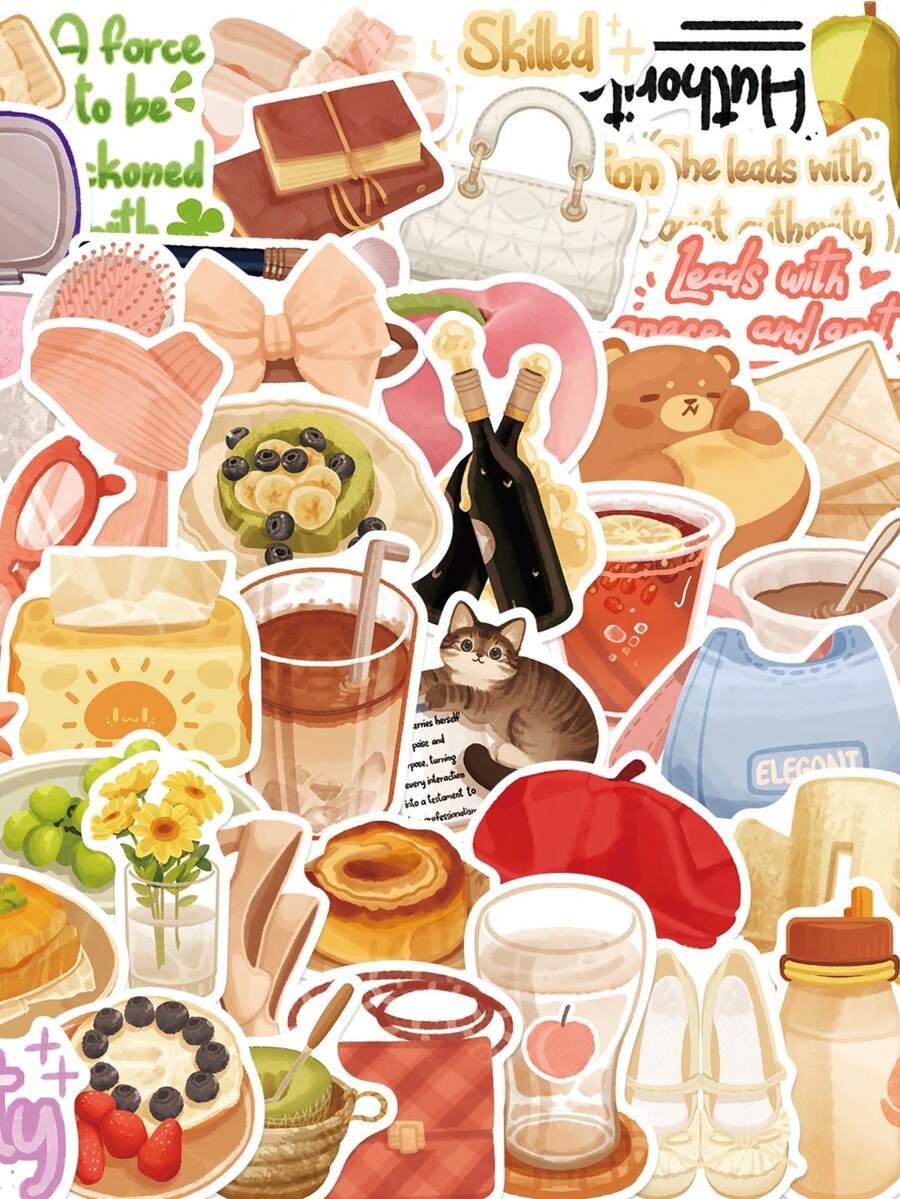 50PCS Yellow Coquette Stickers Food Stickers For Water Bottles Scrapbooking Stickers Waterproof Vinyl Stickers - Multicolor - View 1