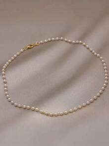 1pc French Vintage Pearl Necklace, Minimalist Collarbone Chain With Random Pearl Quantity - trắng - Xem 1