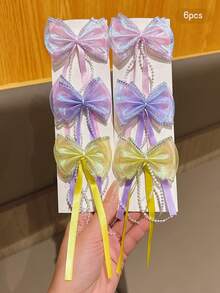 6pcs Colorful Bowknot Ribbon Hair Clips, Sweet Style Hair Accessories Suitable For Daily Use - Multicolor - View 6
