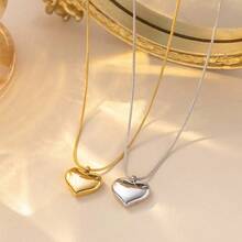 1件简约设计光滑心形吊坠不锈钢项链，百搭女士颈链，日常休闲佩戴及礼品 - 銀色 - 查看 2