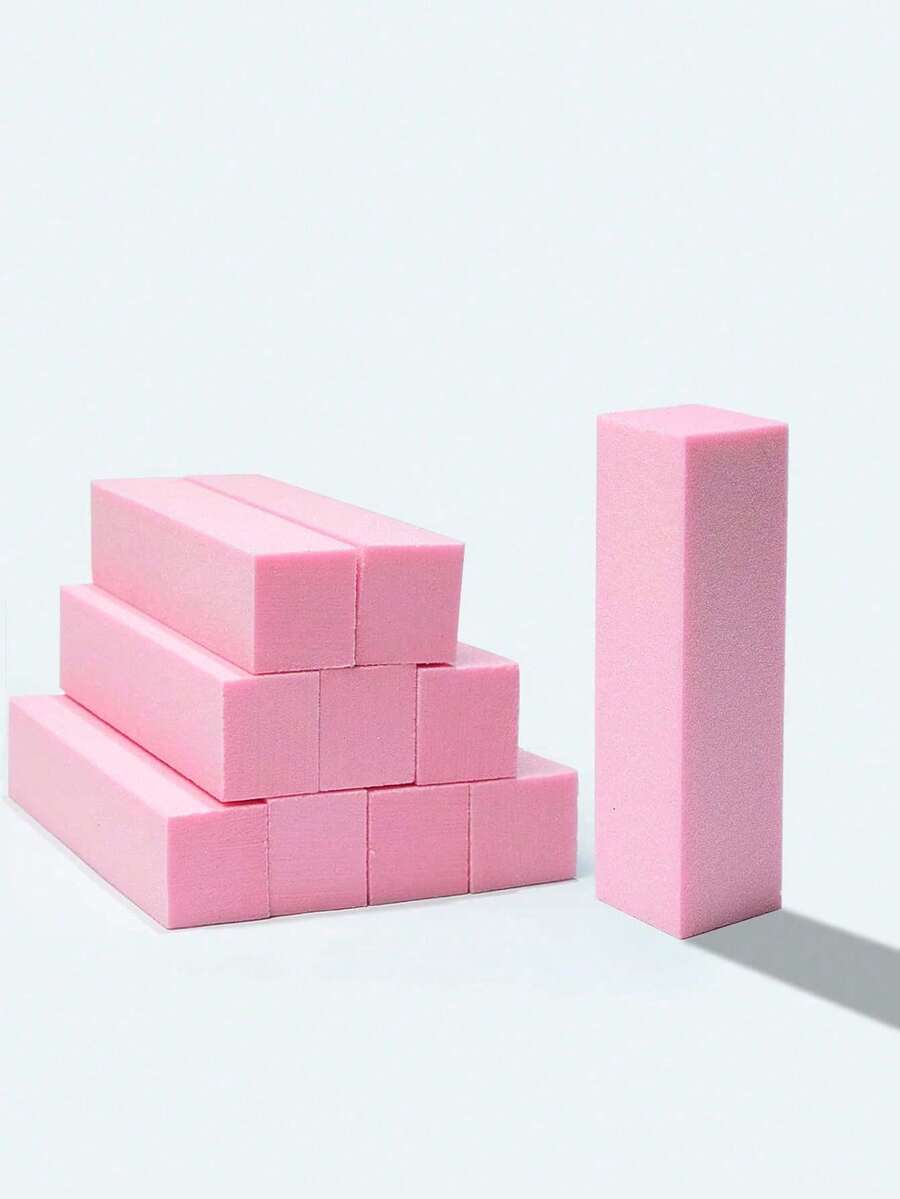 10pcs Nail File Sanding Blocks, 4-Sided Nail Buffer - Pink - View 1
