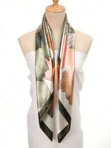1pc Women's Fashion Peony Print 90cm Square Scarf, Printed Shawl Versatile For Spring/Autumn, Contrast Color Stylish Bandana, Suitable For All Seasons - 綠色 - 查看 6