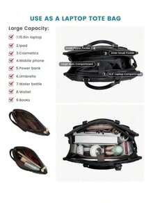 Tas Bekal Multifungsi Hitam, Terbuat dari Bahan PU, Kapasitas Besar, Muat Laptop, Cocok untuk Pelajar, Pekerja Kantoran, Profesional untuk Kegiatan Sehari-hari, Perjalanan Bisnis, Kerja, Piknik, dll. - Hitam - View 3