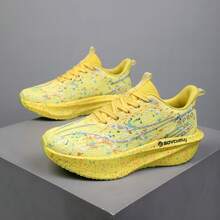 2026 Spring/Autumn New Marathon Running Shoes For Teenagers, Breathable Mesh, Carbon Plate, Shock Absorbing, Luminous, Fashionable Casual Lightweight Lace-Up Sneakers For Couples - Yellow - View 11