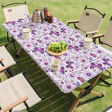 Dreamy Purple Butterfly & Floral Waterproof Tablecloth, Oil & Stain Resistant, Easy Clean Rectangular Dining Table Cover For Outdoor Camping, Picnic, Patio, Home Restaurant, Girly Decor - A - View 12