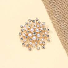 New Pearl & Rhinestone Snowflake Brooch, Luxury Elegant Brooch Pin For Women - Gold - View 7