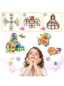 Medium Magnetic Building Blocks Set, Strong Magnet 3D Assembly Blocks, STEM Educational Toy For Children 3 Years And Above, Creative Construction Game, Brain Training Gift For Boys And Girls, Random Colors - Multicolor - View 7