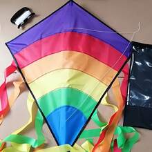 1 Vibrant Rainbow Diamond Kite - Durable Polyester Fiber With Colorful Tassels, Perfect For The Beach, Park, And Outdoor Entertainment - Purple/Red/Yellow, Beach Accessory - 1 - View 5