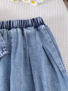 2pcs Young Girls Cute Floral Denim Cardigan & Pants Set, Fashionable Spring/Summer - Light Wash - View 8