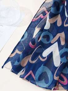 1条女士心形印花亚麻质感围巾，适合聚会和外出佩戴 - 彩色 - 查看 2