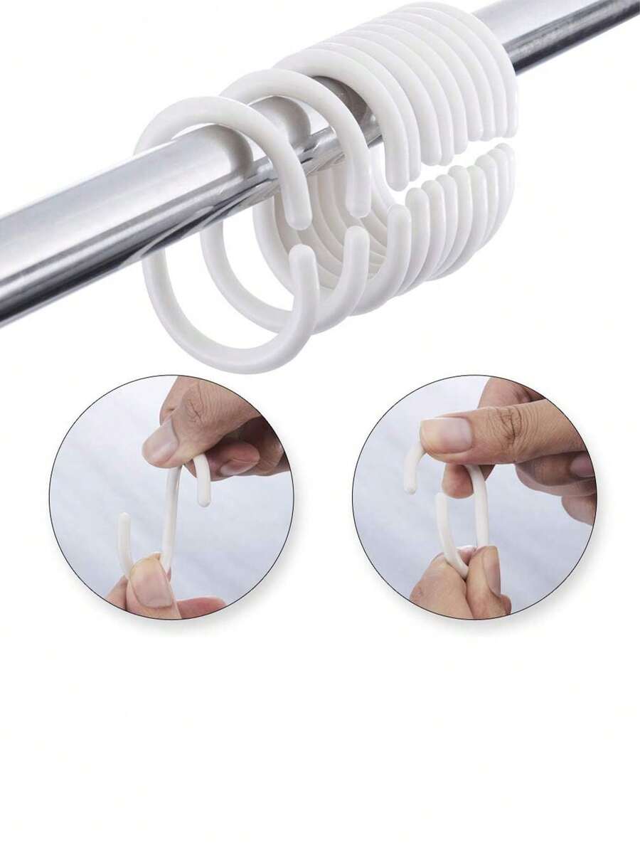 Bộ 12 vòng treo rèm tắm bằng nhựa, hình chữ C, có thể tái sử dụng, thích hợp cho bồn tắm, phòng tắm, phòng thay đồ, cấu trúc nhựa chống gỉ. - Nhiều màu - Xem 1