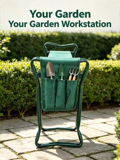 2pcs Outdoor Gardening Kneeling Bench, Gardening Kneeling Chair, Gardening Stool With Tool Bag, Waterproof And Wear-Resistant Material | Outdoor Gardening Tool Bag, Tool Storage Bag, Gardening Waist Pack, Tool Hanging Bag, Tool Storage Bag, Gardening Storage Bag, Tool Waist Pack, Gardening Tool Bag With Compartments, Lightweight And Portable
