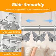 12pcs Silver Metal Butterfly Shower Curtain Hooks, Curtain Accessories - Silver - View 5