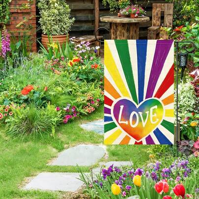1面LGBTQ彩虹爱心骄傲旗帜，骄傲游行女同性恋双性恋跨性别平等节日派对户外装饰、家居装饰、花园装饰、园艺装饰、户外园艺装饰、园艺装饰品、园艺配件、园艺装饰旗