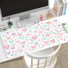 Extra Large Gaming Mouse Pad, Featuring Cute Colorful Heart And Floral Art Design, Non-Slip Rubber Base. This Oversized Desk Mat Is Both A Practical Office Accessory And A Decorative Computer Accent. - Mouse Pad - View 13