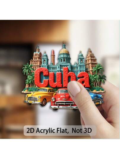 1pc Vintage Magnet - Retro Havana Sticker With Classic Car, Fridge Magnetic Base, Office Travel Souvenir - Havana Capital Building And Palm Tree Design, Office Decor, Retro Style, Durable Material, Decoration, Collectible