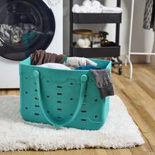 Teal Large Flexible Laundry Tote, Waterproof Reusable Washable Carry Bag, 18x8.75x13 Inches Multi-Use Storage For Home & Dorm - Giấc mơ xanh - Xem 3
