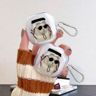 For Galaxy BudsPro / Galaxy Buds 2pro/ Galaxy Buds Live/Galaxy Buds FE/ Galaxy Buds 4, Fashionable Versatile Transparent Soft Earphone Case With UV Printed Funny Cat Cartoon Pattern, Wireless Earphone 2pro Transparent Minimalist Case