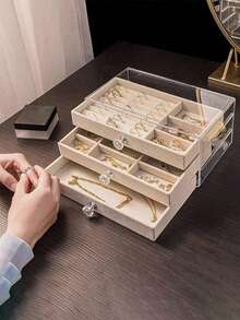 1 pieza Caja de joyas de 5 capas, caja de almacenamiento y exhibición de joyas estilo cajón, organizador de accesorios de joyas de gran capacidad, caja de almacenamiento de joyas multifuncional, bandeja de almacenamiento de joyas apilable de múltiples capas, regalo perfecto para mujeres/entusiastas de las joyas - Joyero de cinco niveles - Ver 8